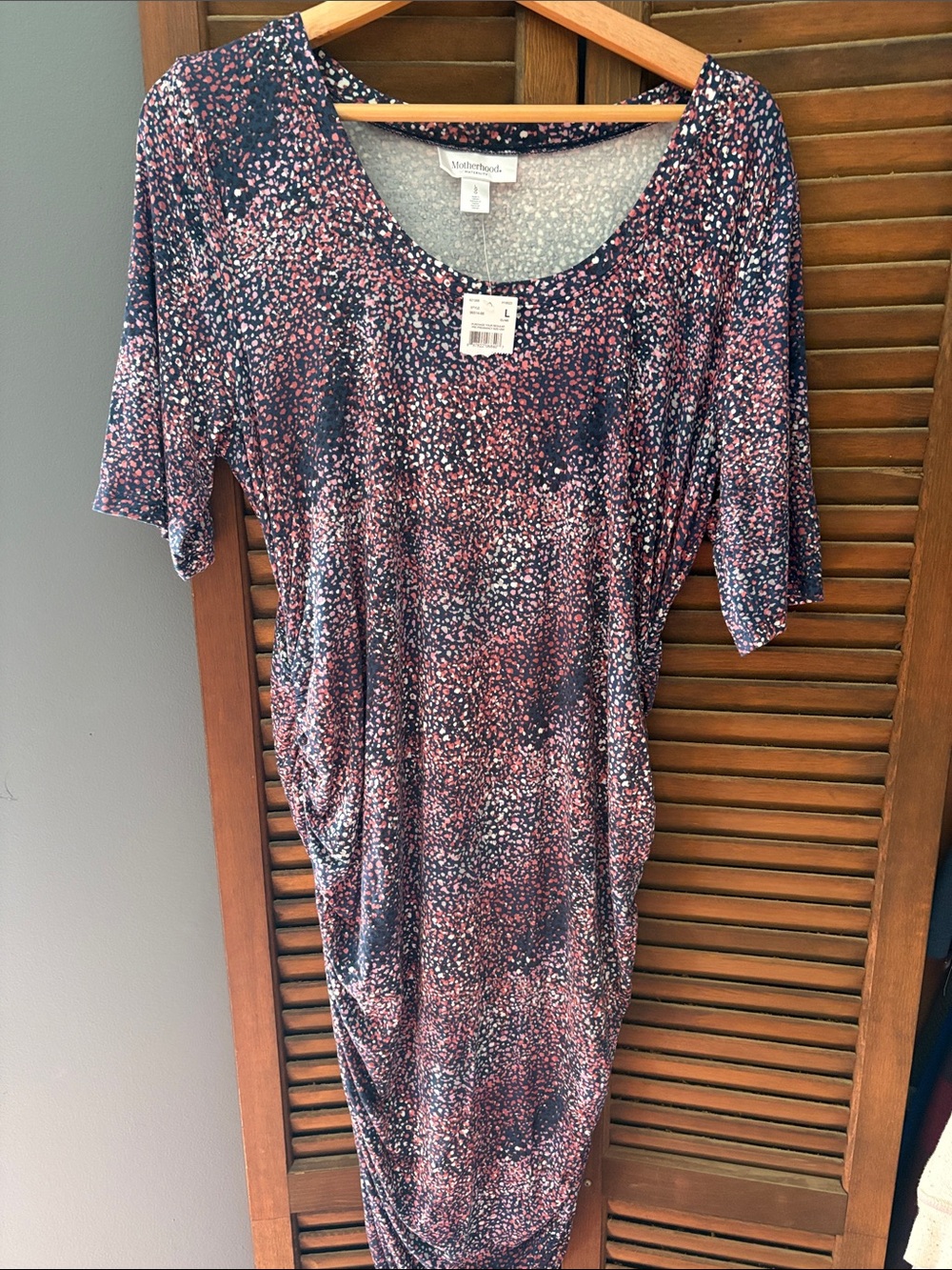 Motherhood Maternity Navy with Pink Speckle Ruched Maternity Dress